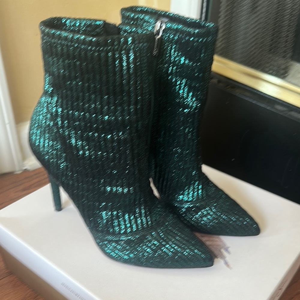 Green Sequin Ankle Boots